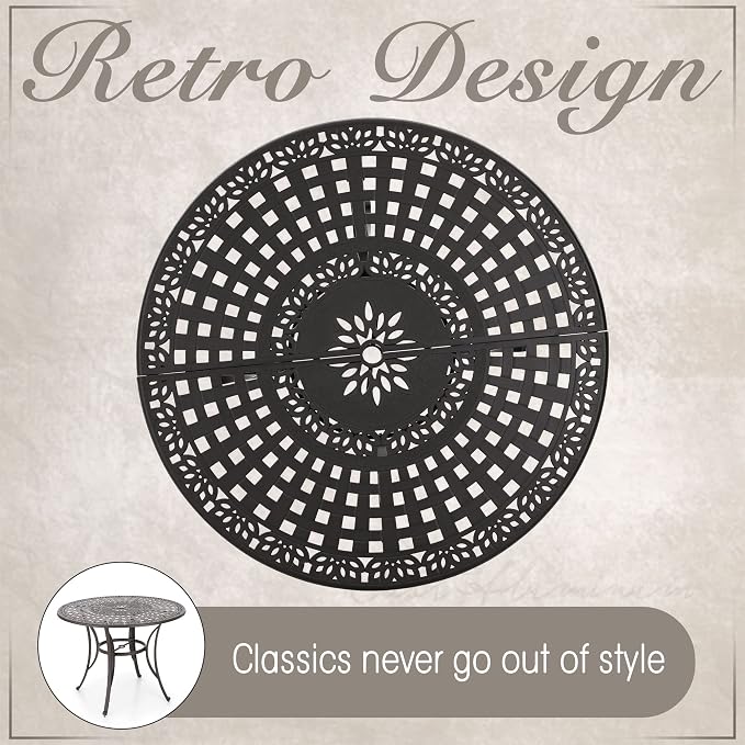 MFSTUDIO Cast Aluminum 54" Outdoor Bar Height Table, Round Patio Dining Table, Metal Patio Bistro Table with Umbrella Hole, Retro Design Outdoor Dining Table for 4-6