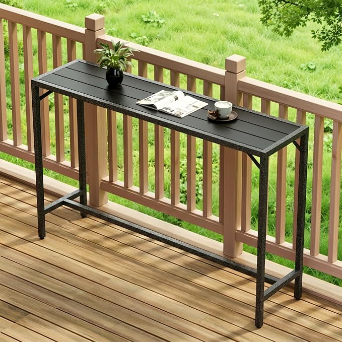 TLSUNNY Outdoor Bar Table, 55" Patio Counter Height Table, High Top Furniture w/HDPE Top, E-Coating & Hammer-Finish Frame, Adjustable Foot, All Weather for Hot Tub,Balcony,Poolside,Kitchen