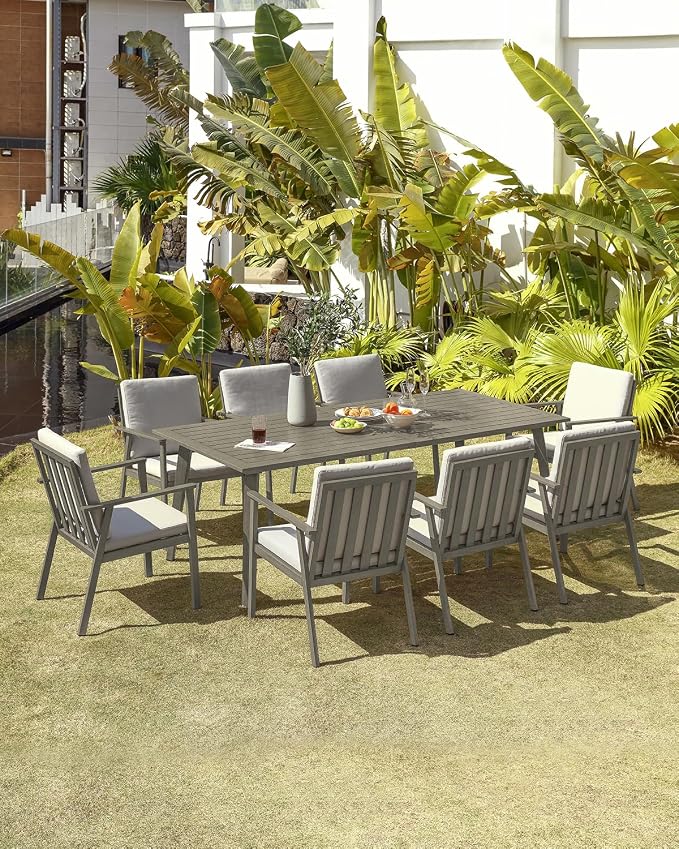 Never-Rust Outdoor Patio Dining Chairs, 4 Pieces Outdoor Aluminum Dining Chairs with Thickened Cushions, Patio Dining Furniture Chairs Set for Garden, Decks, Porch, Pool, Limed Oak
