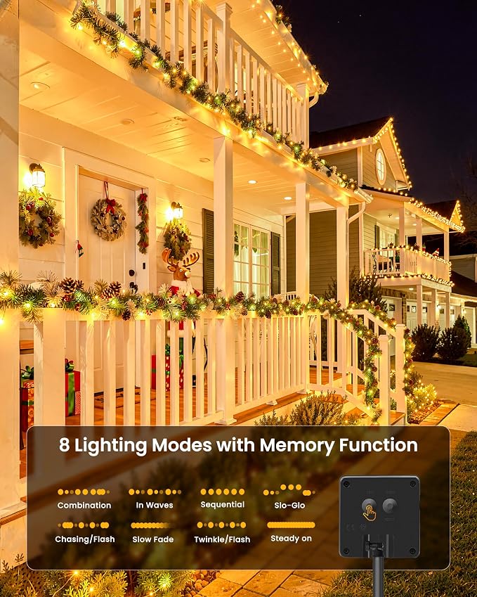 Brightown Solar String Lights, 2 Packs Total 66Ft 200 LED Solar Fairy Lights with 8 Modes, Waterproof Solar Lights for Outside Patio Yard Tree Wedding Christmas(Warm White) | Waterproof Twinkle Lights Outdoor & Indoor Solar Lights for Outside Patio Yar...