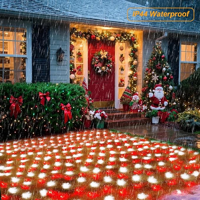 Pooqla Red and White Christmas Net Lights Outdoor, 15x 5ft Green Wire | 300 LED Large Net Mesh Lights Plug in, 8 Modes Waterproof Connectable Bushes Lights for Christmas Hedge Yard Decor
