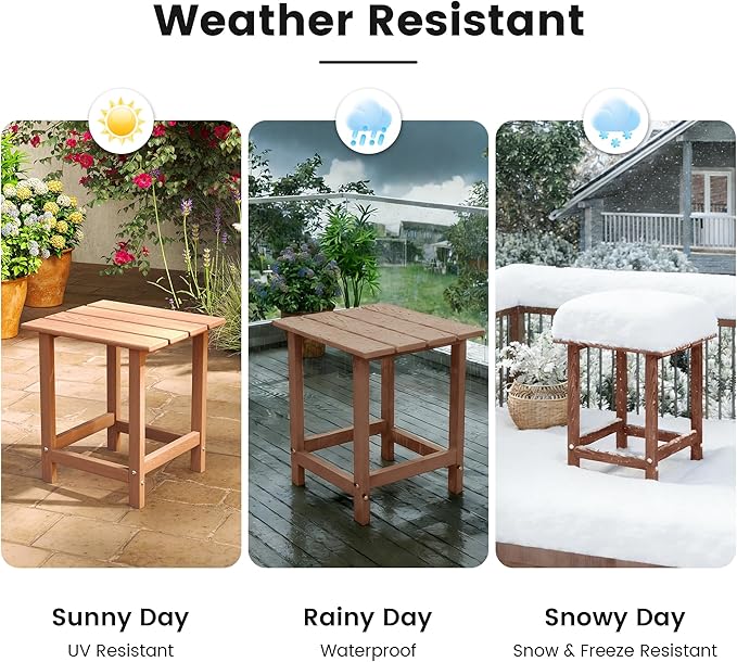 Kromax Outdoor Side Table, Adirondack Square Patio Table, Easy Maintenance & Weather Resistant, HDPE End Tables for Backyard, Pool, Patio, Porch, Brown