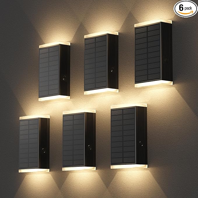 Solar Wall Light Outdoor , 3000/4000/6000K 3 Modes Dusk to Dawn Lighting Wall Sconce IP67 Waterproof Up and Down Solar Lights Outdoor Front Door Light for House, Garage, Porch, Doorway,Fence (6PACK)