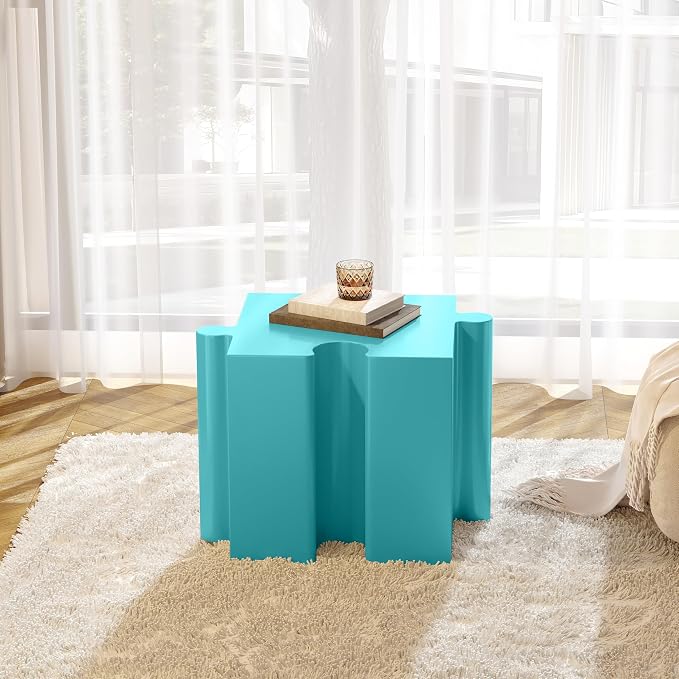 Christopher Knight Home Daton 3 Piece Interlocking Outdoor Side Table Set, Modular Lightweight Concrete Coffee Table, Convertible MGO End Table for Indoor&Outdoor, Creative Set Up, Sky Blue