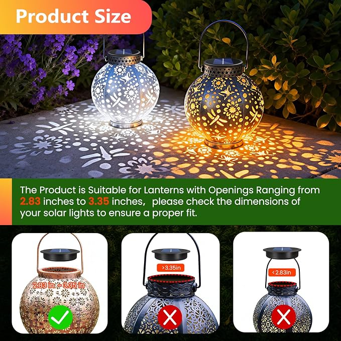 4 Pack Solar Light Replacement Top, Replacement Solar Light Parts for Lantern (Top 3.34 Inch, Bottom 2.83 Inch), Waterproof LED Replacement for Outdoor Garden, Pathway, Yard Lights & Decor