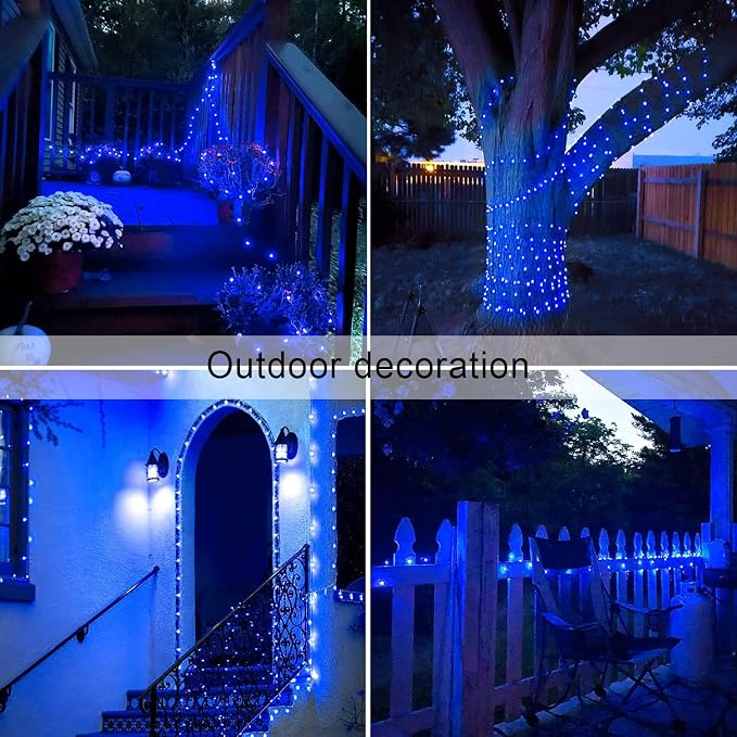 JMEXSUSS 2 Pack Solar Fairy Lights, 33ft 100 LED Solar String Lights, Blue | Outdoor Waterproof, 8 Modes Copper Wire Mini Christmas Lights for Outside Patio Garden Tree Christmas Decorations