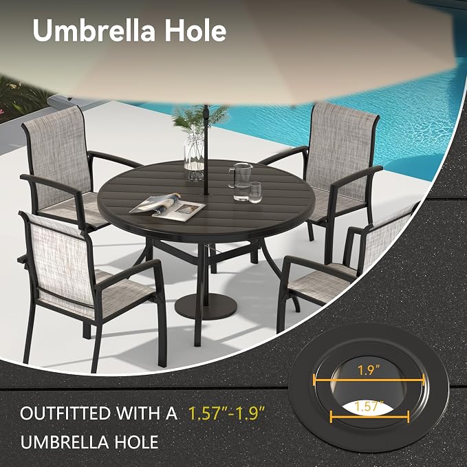 LUMISOL 7-Piece Outdoor Patio Dining Set, Patio Furniture Set with 4 Patio Stackable Dining Chairs and 40.6” Outdoor Metal Round Table, Black+Grey