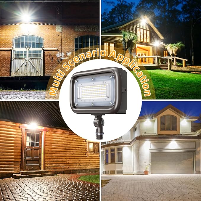 45W LED Outdoor Security Flood Lights,AC 120-277 Input | 100lm/W Efficacy,Super Bright LED Chips,7V×7H Beam Spread,180°Adjustable Knuckle Mount,IP65 Waterproof,4000K Color Temperatur