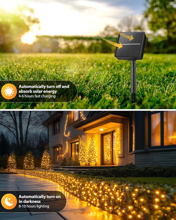 Brightown Solar String Light for Outside, 46Ft 120 LED Solar Lights Outdoor Waterproof, Solar String Lights Outdoor with 8 Modes, for Outside Garden Tree Party Decor(Warm White)
