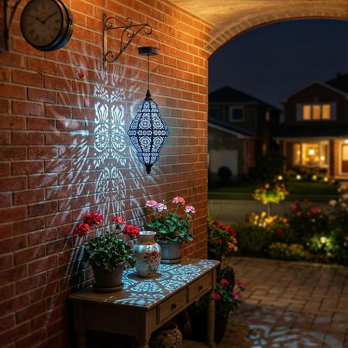 Twinkya Hanging Solar Lights Outdoor Garden Decor, Decorative Waterproof Plastic Moroccan Solar Lantern Lamp, Outside Decorations for Patio Yard Porch Backyard Decor, Gardening Gifts for Women Mom