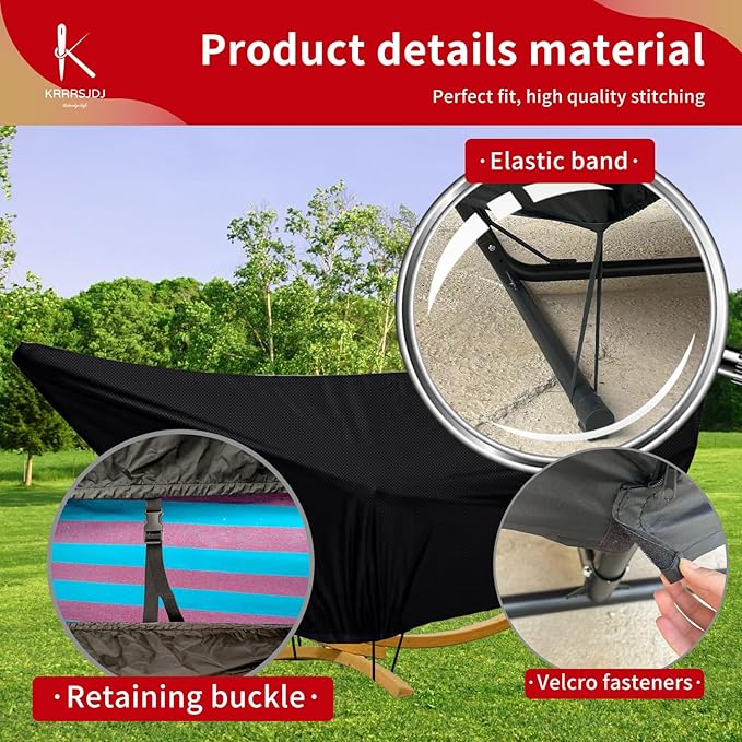 Outdoor Waterproof Hammock Cover for 13-14FT Hammock Stand,with Zip and Elastic Ropes,and It has Windproof Effect,420D Heavy Duty Oxford (Black,13-14foot)