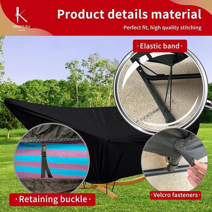 Outdoor Waterproof Hammock Cover for 11-12FT Hammock Stand,with Zip and Elastic Ropes,and It has Windproof Effect,420D Heavy Duty Oxford (Black,11-12foot)