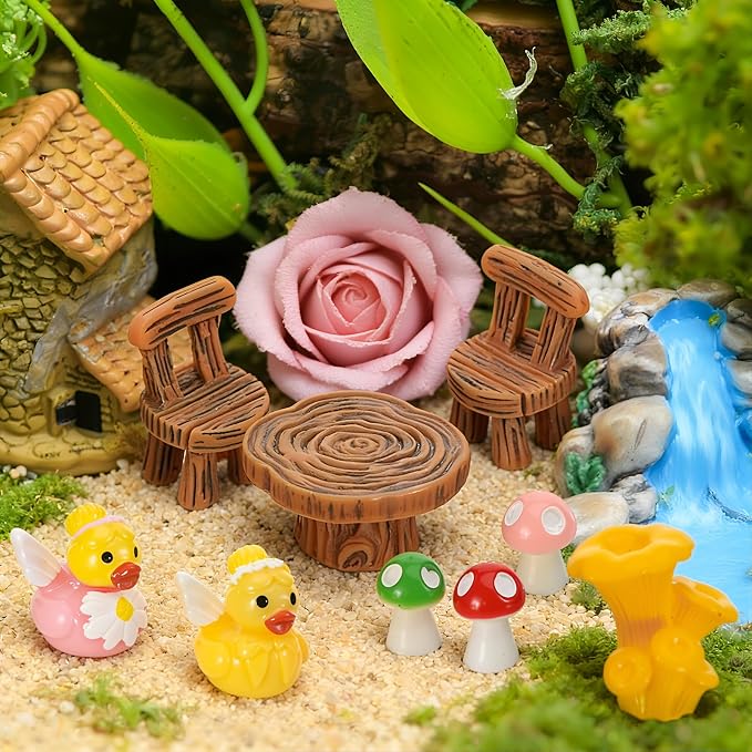 36 Pcs Fairy Garden Accessories Miniature Figurines Decor Set | Weather Resistant Resin Material, House Bridge Pond Duck Figurines, for Fairy Garden Terrarium Potted Plants Dollhouse Decor