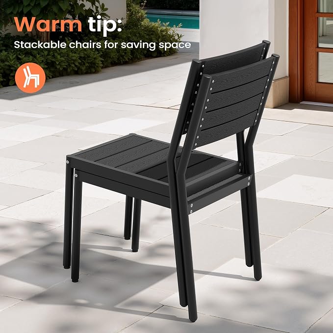 Pellebant 11 Piece Patio Table and Chairs Set for 10, Aluminum Outdoor Dining Set with Umbrella Hole, Stackable Dining Chairs & 94" Dining Table, Black
