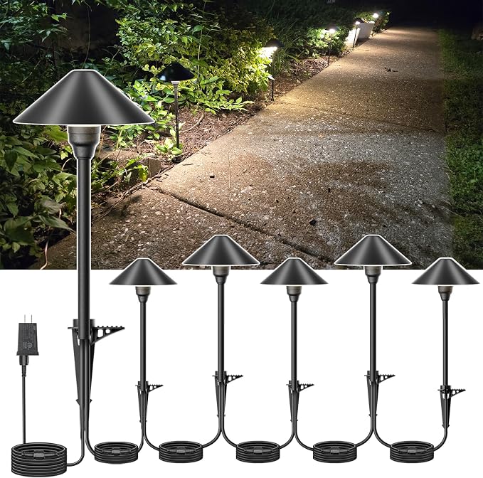 Low Voltage Pathway Lights with Transformer, 4H/6H/8H Cycle Timer | Plug and Play, Non-hardwired, Waterproof Low Voltage Landscape Lighting for Flower Bed Backyard Walkway Driveway, Set of 6