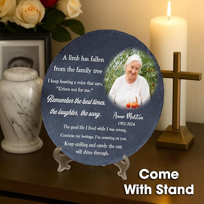 Personalized Memorial Stone Custom Sympathy Photo Loved One Grandma Papi Dad Mom Son Aunt Sister in Heaven Decorative Keepsake Remembrance Stone Gift for Memory Sites Garden Plaque Funeral Gift
