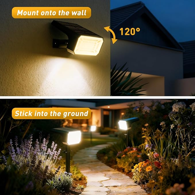 800Lumens Solar Spot Lights Outdoor, 8 Pack Solar Landscape Lights, 100 LEDs, 4 Lighting Modes, IP65 Waterproof, 2-in-1 Solar Spotlights/Uplights for Yard Garden Pathway Driveway(Warm White)
