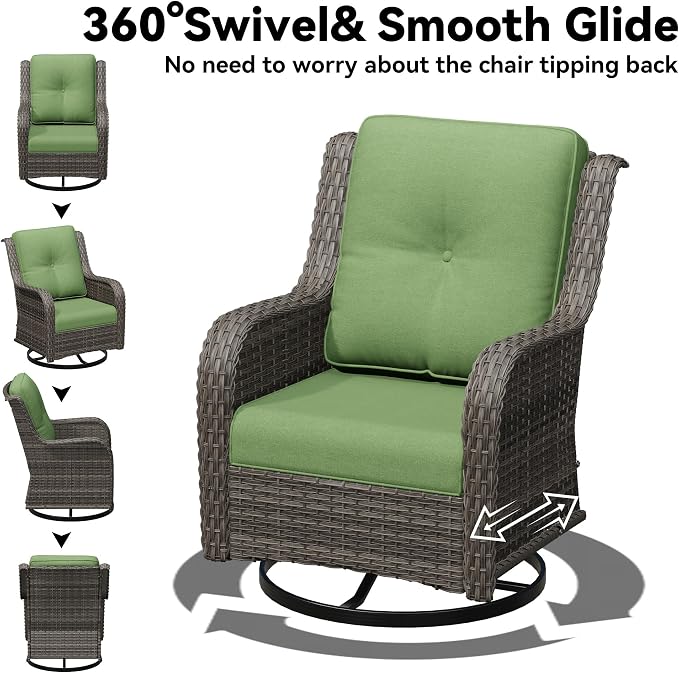 5 Piece Outdoor Wicker Patio Furniture Set, Outdoor Swivel Rocker Patio Chairs Set with Thickened Olefin Cushions, High Back and Deep Seating, Hand-Woven PE Rattan for Porch, Deck