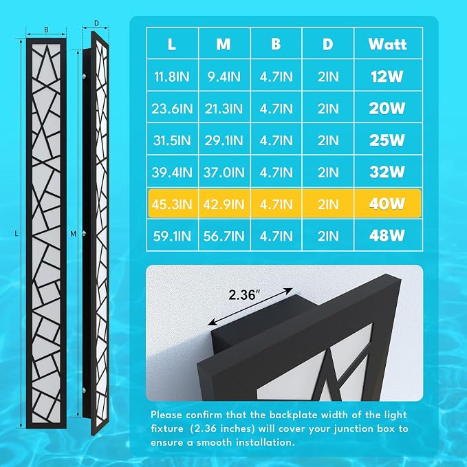 Outdoor Wall Lights 45.3inch Modern Outdoor Wall Sconce LED Long Wall Sconces Black Front Porch Light Waterproof Led Wall Light IP67 3000K Exterior Lighting Fixtures