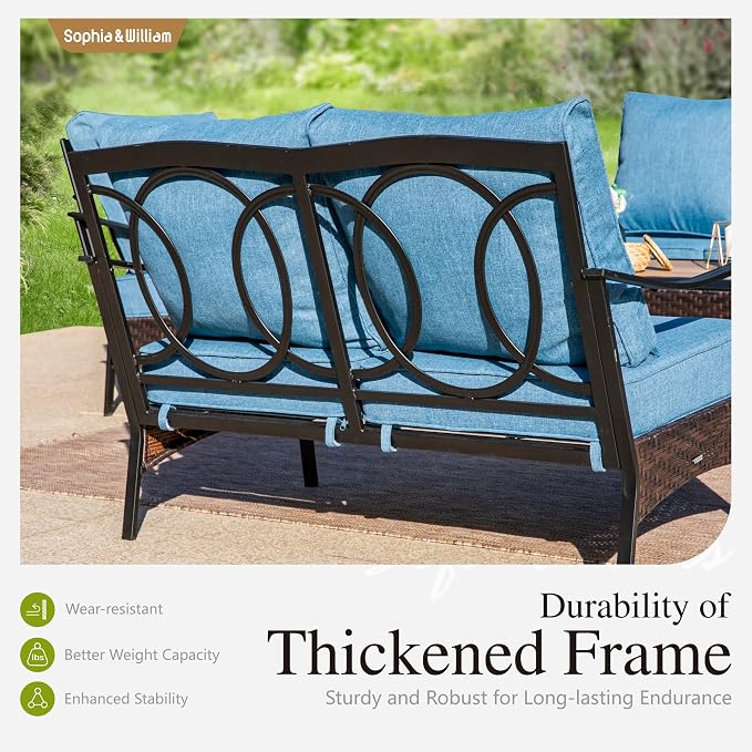 Sophia & William Patio Furniture Set with 56" Fire Pit Table, Metal Outdoor Conversation Set Patio Sectional with 3-Seater Sofas, 2 Swivel Chairs, 2 Ottomans, 1 Firepit Table for Porch Deck, Navy
