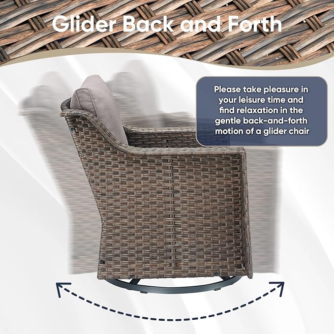 3 Pieces Wicker Patio Furniture-All-Weather Wicker Swivel Patio Chairs with Side Table Patio Bistro Sets for Deck Balcony Poolside Backyard-Brown/Grey