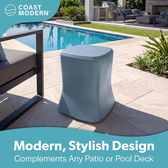 Coast Modern Outdoor Side Table Cooler- 2 in 1 Patio Decor Storage Table & Ice Chest - 25 QT - White, Gray, Sand, Stone Blue, Black