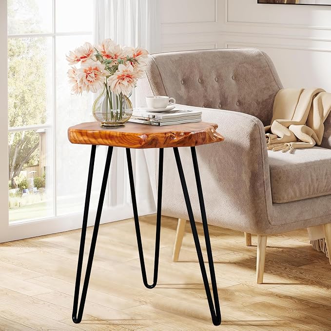 Natural Cedar Live Edge Side Table 18" x 15" x 21" Vintage Wooden Slab Coffee Tables Outdoor Solid Rustic Wood Accent Plant Stand End Tables for Living Room Patio Bedroom