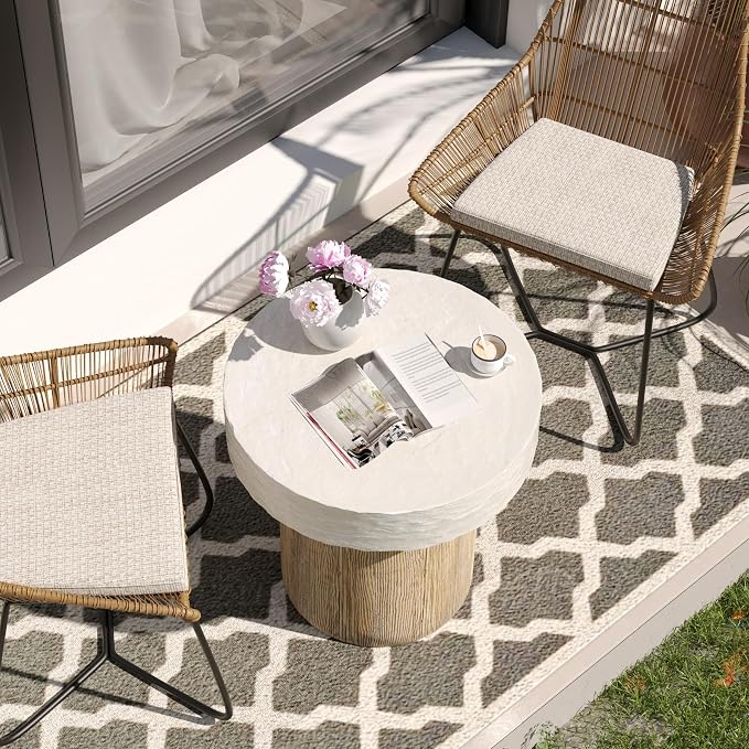 SUNBURY Outdoor Concrete Coffee Table, 20" W Patio Dining Table, Outdoor MgO Table Round in Antique Beige Coffee Table for Patio, Garden, Backyard