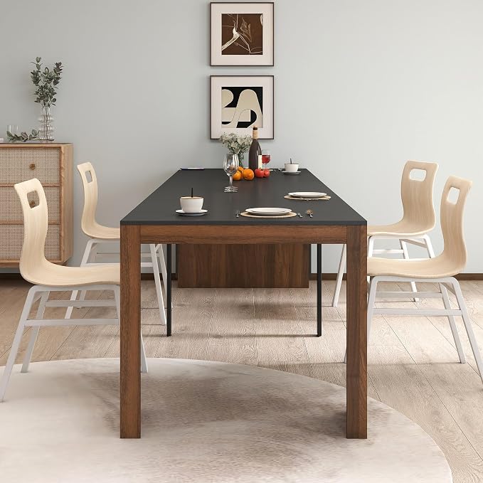 23.62”-118.11” Extendable Dining Room Table, 1-10 People Wood Long Foldable Tables with Storage Cabinet & Outlet, Space Saving Expanding Table with for Kitchen, Living Room, Walnut Black