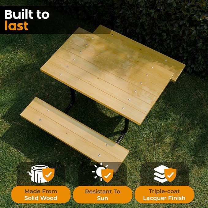 Commercial Wood Picnic Table with Metal Frame & 1.38" Thick Pine (Radiata Pine, 4' Rectangular)