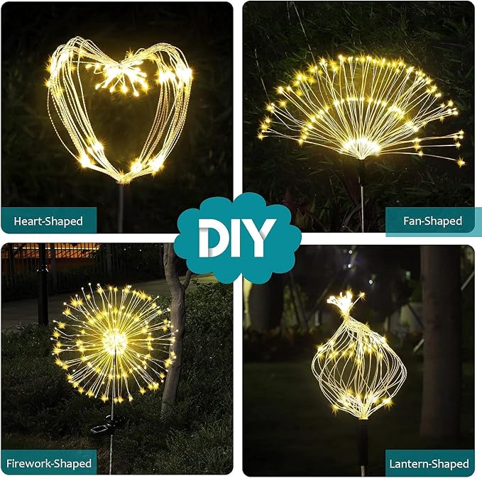 Solar Firework Lights, 4 Pack 120 LEDs 2 Lighting Modes Solar Garden Lights Outdoor Waterproof for Yard Patio Walkway Pathway Party Wedding Christmas Decorative - Warm White