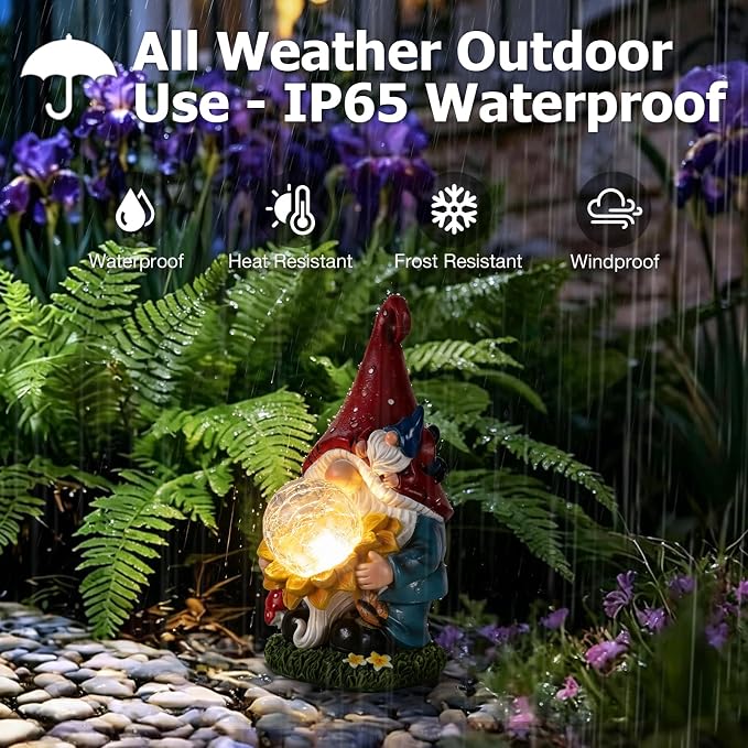Solar Gnomes Garden Decor Outdoor Statues, Christmas Gnomes Gardening Gifts for Women Mom, Gnomes Decorations for Yard with Sunflower Decor Solar Lights for Outside, Patio, Lawn, Porch Decor