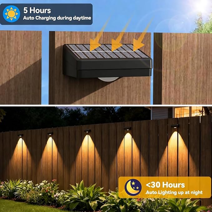 Solar Fence Lights Outdoor, 3 Color Temp, IP65 Waterproof | Cost-Effective Solar Lights for Patio Yard Railing, Easy Install (12 Pack）