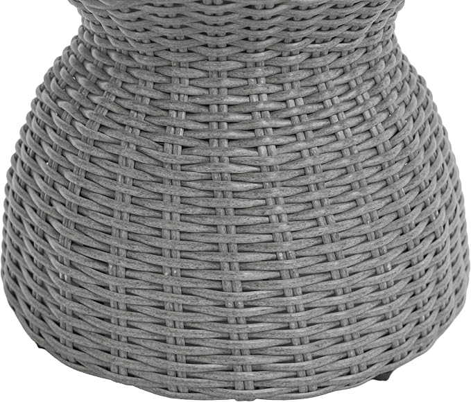 Christopher Knight Home Denhill 15.25" Outdoor Side Table, Round Patio End Table with Wood Top and Wicker Base, Small Outdoor Coffee Table for Balcony Garden, Accent Garden Stool, Grey+Natural