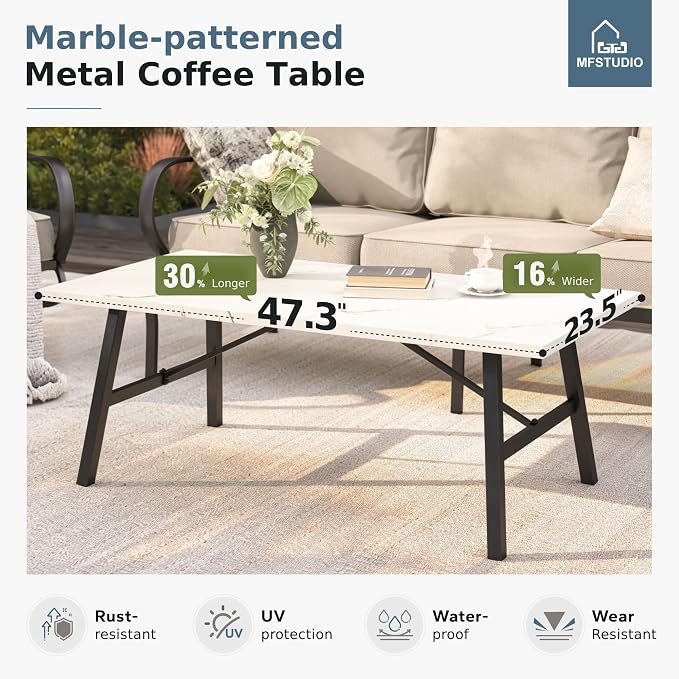 MFSTUDIO 4 Pieces Patio Conversation Sets(5 Seat),Outdoor Metal Furniture Sofas with 1 Loveseat(3 Seat), 2 Swivel Chairs,1 Coffee Table,Wrought Iron with Beige Cushion for Patio Courtyard Balcony