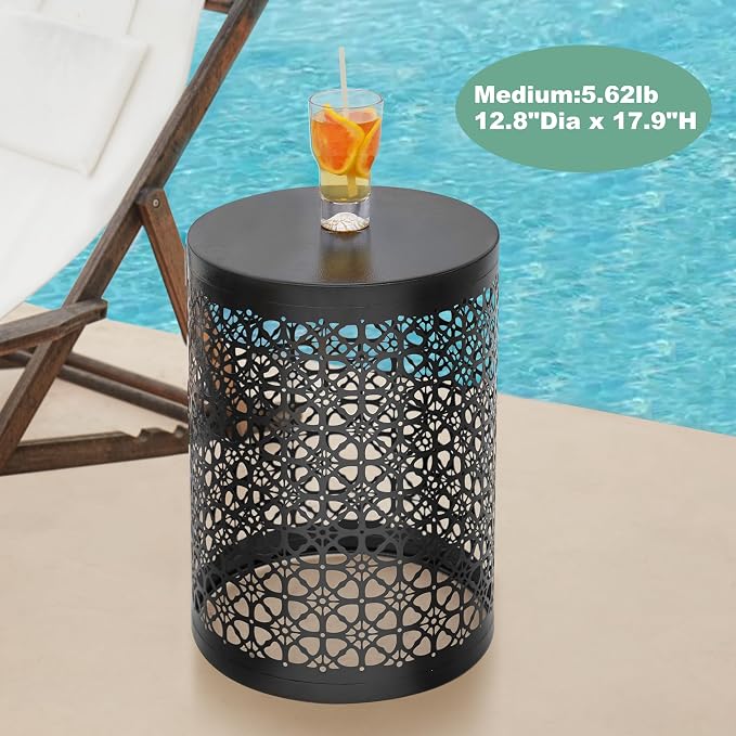 Y&M Outdoor Side Tables, Set of 3 Metal Stacking Patio Side Tables for Outside, Round Indoor End Tables, Coffee Accent Poolside Tables for Patio Garden Balcony, Black