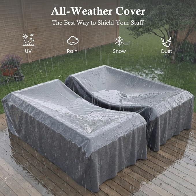 Amopatio Patio Furniture Set, Wicker Outdoor Sectional Sofa with Swivel Rocker Chairs, All-Weather Rattan Conversation Set, Storage Coffee Table, Waterproof Cover for Backyard, Deck Brown/Navy 5 PCS
