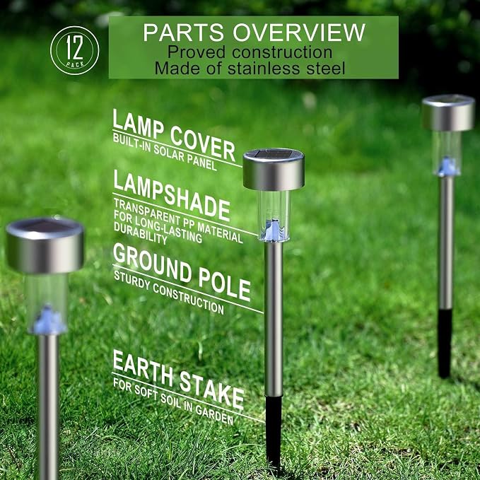 Solar Lights Outdoor Waterproof, Solar Garden Lights, Multicolor, 16Pack | Outdoor Solar Lights Stainless Steel LED Landscape Lighting Decorations for Yard Pathway Patio Lawn