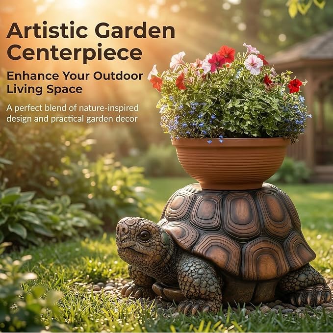 18" Large Turtle Garden Statue, Brown | Realistic Resin Tortoise Sculpture, Outdoor Patio, Lawn & Yard Decor, Patio Seat, Simulated Art Piece
