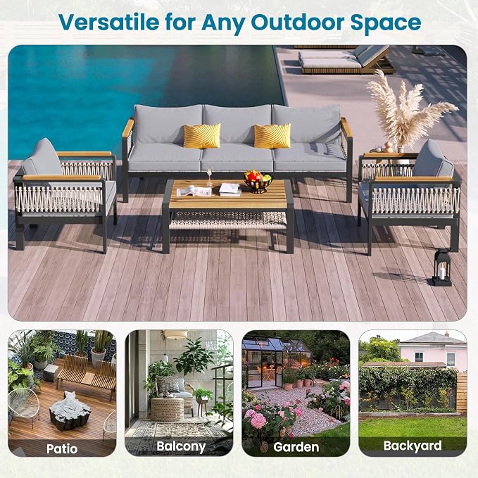 4 Pieces Outdoor Sectional Sofa Set 5-Person Patio Seating Group Outdoor Conversation Set with Cushions and a Coffee Table for Patios, Gardens,or Balcony (Grey#30)