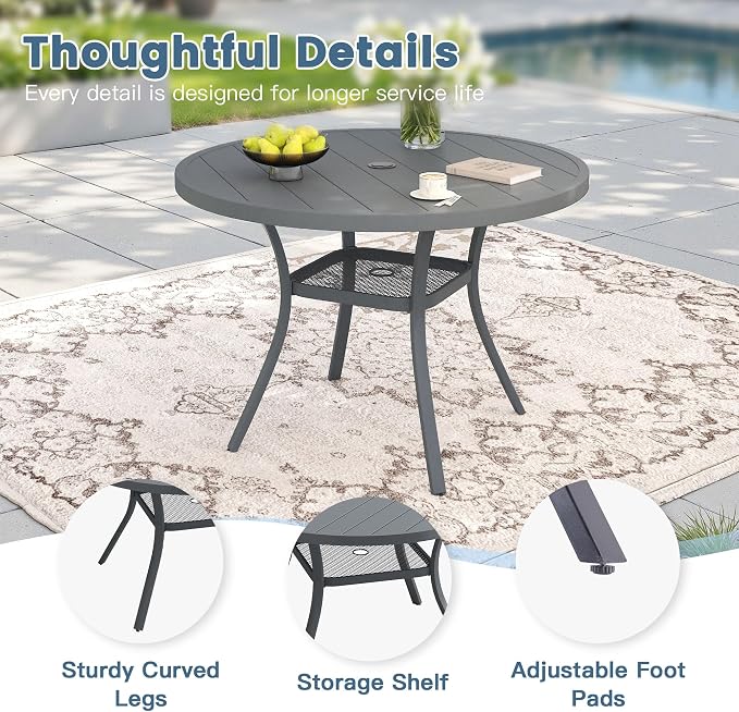 DIFY 5 Pieces Outdoor Patio Dining Set, 4 Grey Textilene Swivel Dining Chairs and 40.6" Grey Round Dining Table, Metal Outdoor Table and Chairs