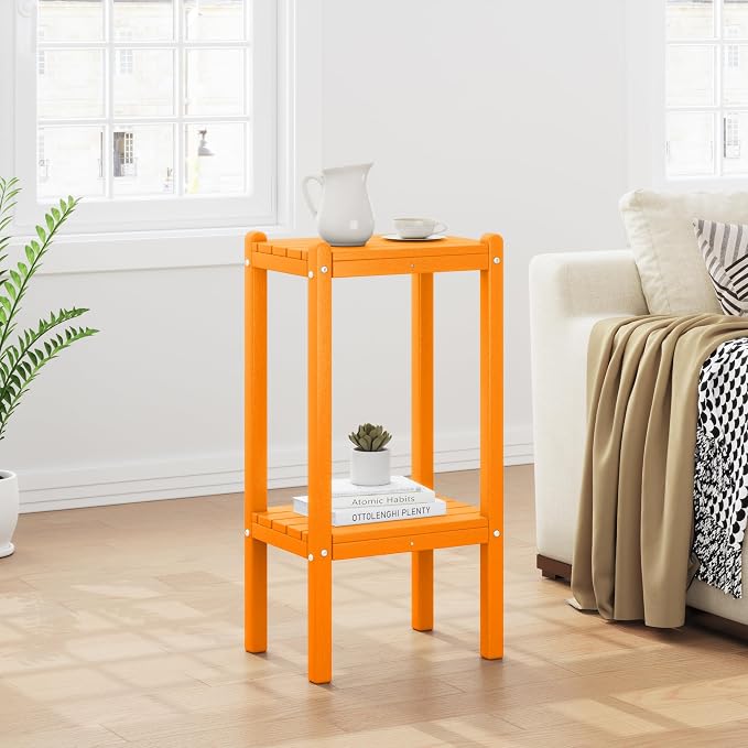 Costaelm Outdoor Side Table, 2-Tier Small Patio Coffee Tables for Outside, Outdoor End Tables for Patio, Adirondack Side Table for Outside, Outside Table for Pool, Porch, Garden, Orange