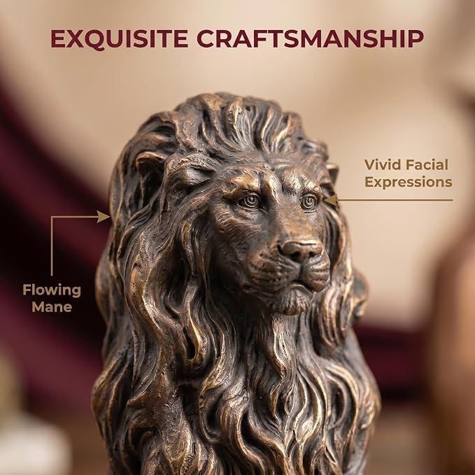 20.5" Brown Lion Statue, Resin Outdoor Guardian Sculpture | Weather-Resistant Finish, Simulated Animal Decor, For Villa Garden Park Resort, Home Courtyard