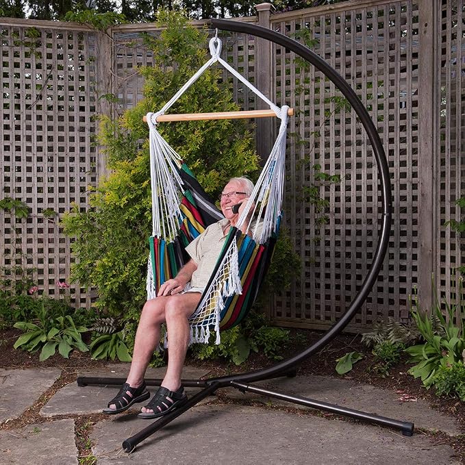 Vivere Cotton Hammock Chair with Hardwood Spreader Bar - 250 lb Capacity (Rio Night)