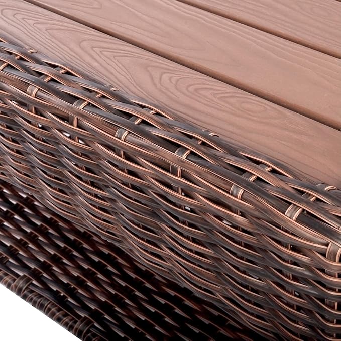 Cambridge Outdoor Wicker Side Table, 2-Tier All-Weather HDPE Rattan Patio End Table with HIPS Tabletop and Storage Shelf for Garden Porch Deck, Brown