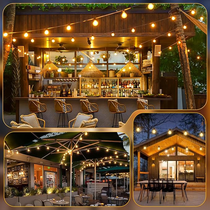 25FT G40 LED Outdoor String Lights with 10+1 Bulbs, Plug-in, Brown | Waterproof, Shatterproof, Dimmable, Connectable, Energy-saving, Patio Lights Porch Balcony Backyard Party Classroom Decor