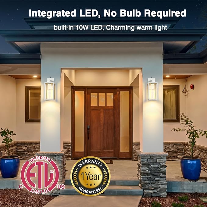 VIANIS White Outdoor Wall Lights, Large Exterior House Lighting Fixtures Wall Mount, Modern Dusk to Dawn Outdoor Wall Sconce Lanterns for Front Porch with Integrated 10W LED Light Source, Anti-Rust