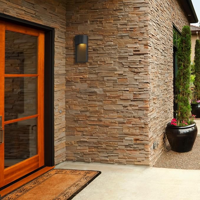 Globe Electric 44227 1-Light Outdoor Wall Sconce, Bronze Finish, Amber Water Glass Shade, Integrated 8.5W LED, Weather-Resistant Modern Outdoor Lighting