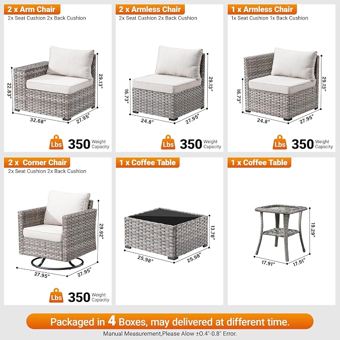 9-Piece Patio Furniture Set, Outdoor Wicker Furniture Sectional Set with Coffee Table, High Back Swivel Rocker Patio Chairs, Modern Rattan Outdoor Conversation Set for Porch, Balcony, Garden, Beige