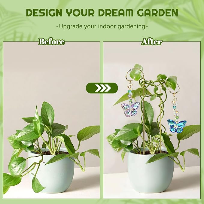 6 Pcs Colorful Butterfly Crystal Suncatcher Garden Plant Stake Plant Stake | Crystal Butterfly Garden Stakes Plant Suncatcher with Golden Trellis Indoor Outdoor Garden Sun Catchers Decor